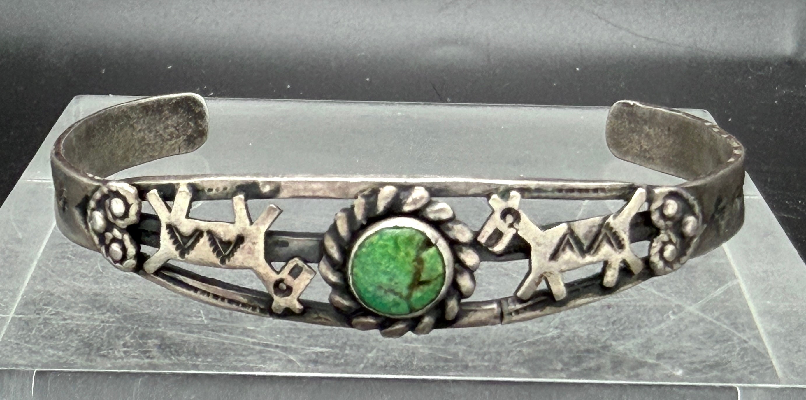 Vintage Handmade Turquoise Sterling Silver Cuff Horse Bracelet