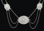 Silver Tone Metal Imitation Black Onyx and Marcasite Chain Necklace - 16"