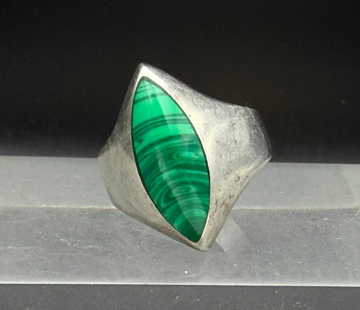 Vintage Arisan Sterling Silver Imitation Malachite Ring - Size 9.5