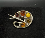 Vintage Sterling Silver and Amber Artist's Palette Brooch