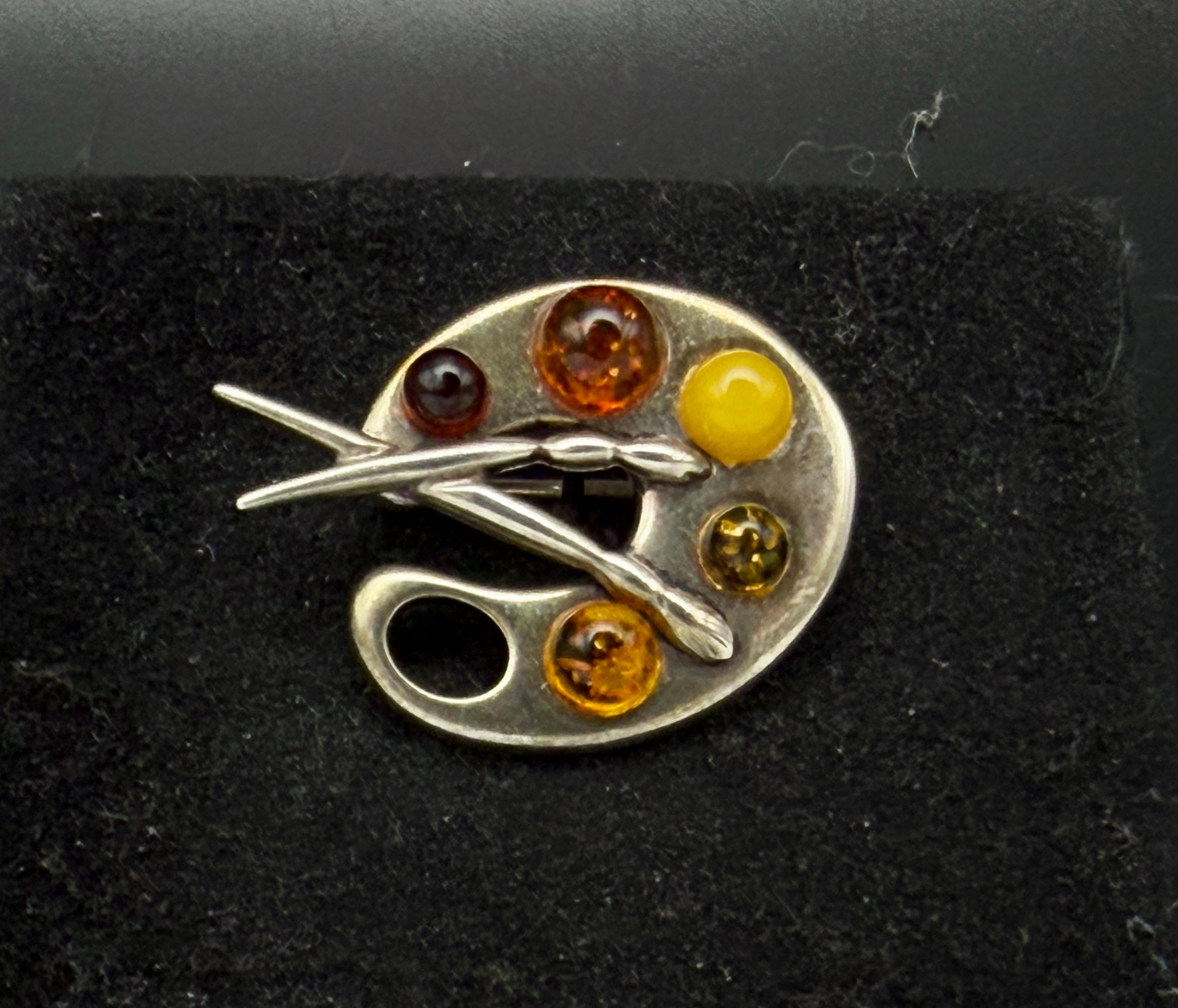 Vintage Sterling Silver and Amber Artist's Palette Brooch