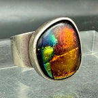 Vintage Handmade Sterling Silver Dichroic Glass Ring - Size 9.25