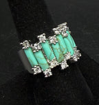 Vintage 18k White Gold Plated CZ and Faux Turquoise Ring - Size 8