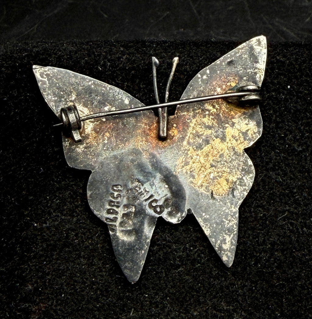 Vintage Handmade Alpaca and Abalone Shell Butterfly Brooch
