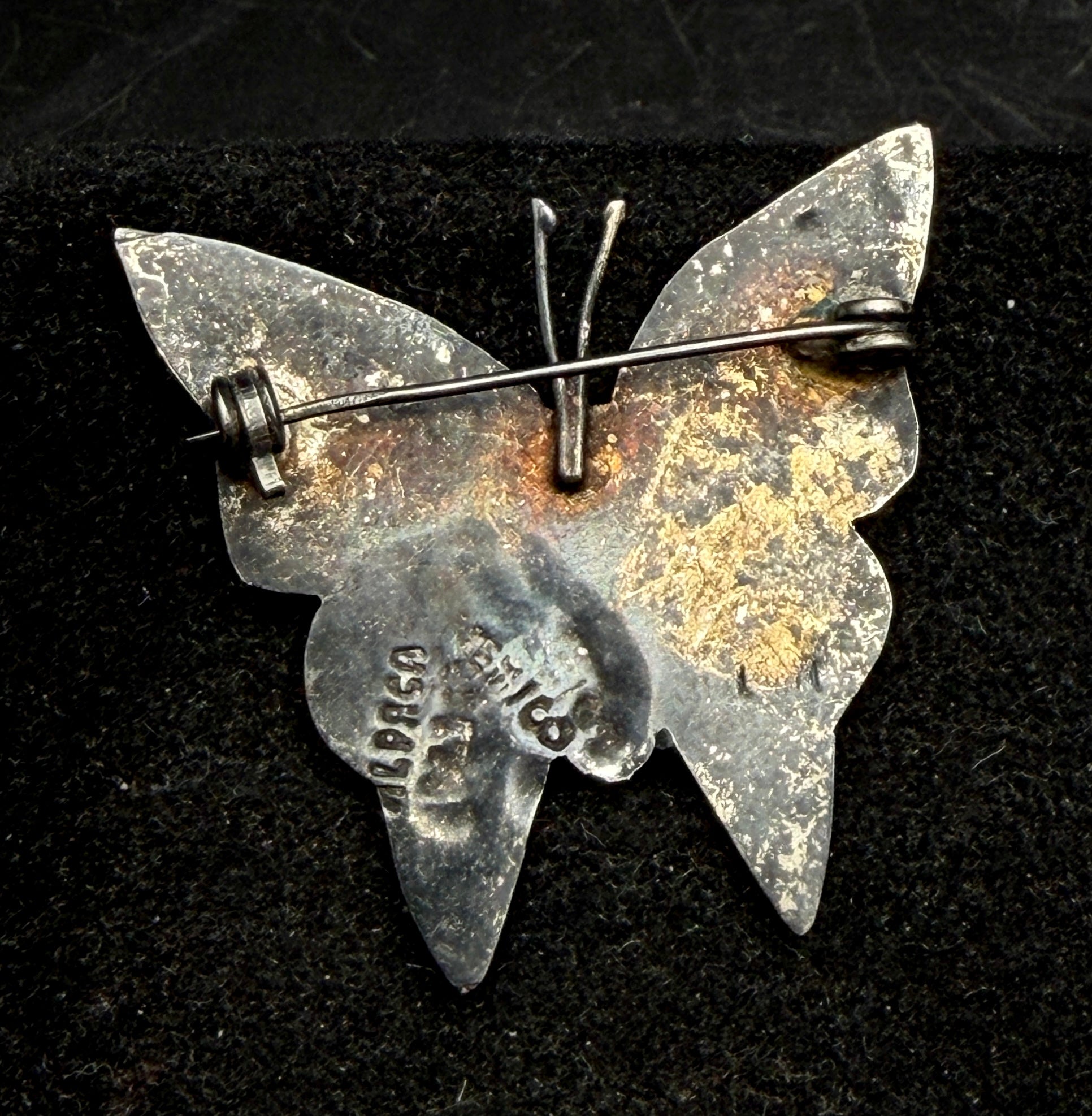 Vintage Handmade Alpaca and Abalone Shell Butterfly Brooch
