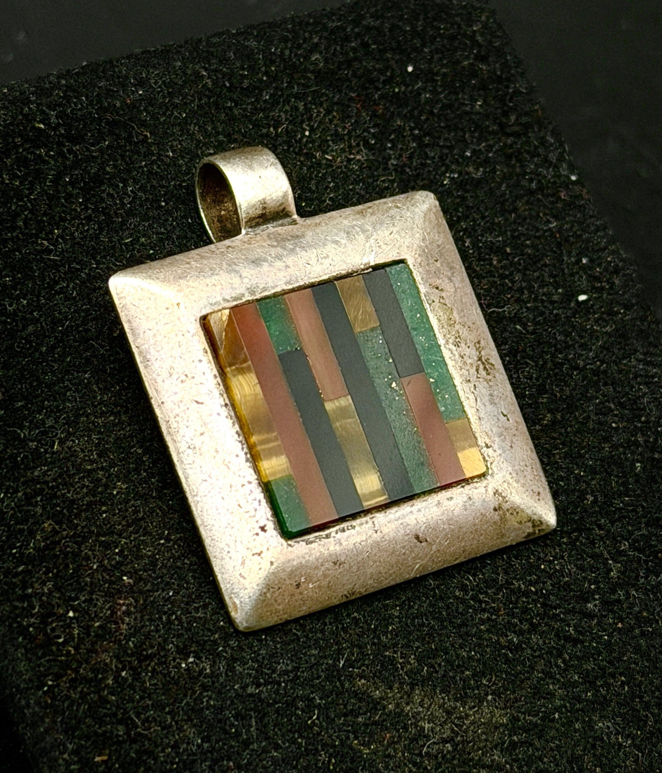 Vintage Sterling Silver Multi-Stone Inlaid Pendant