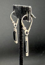 Vintage Sterling Silver Black Onyx Dangle Earrings