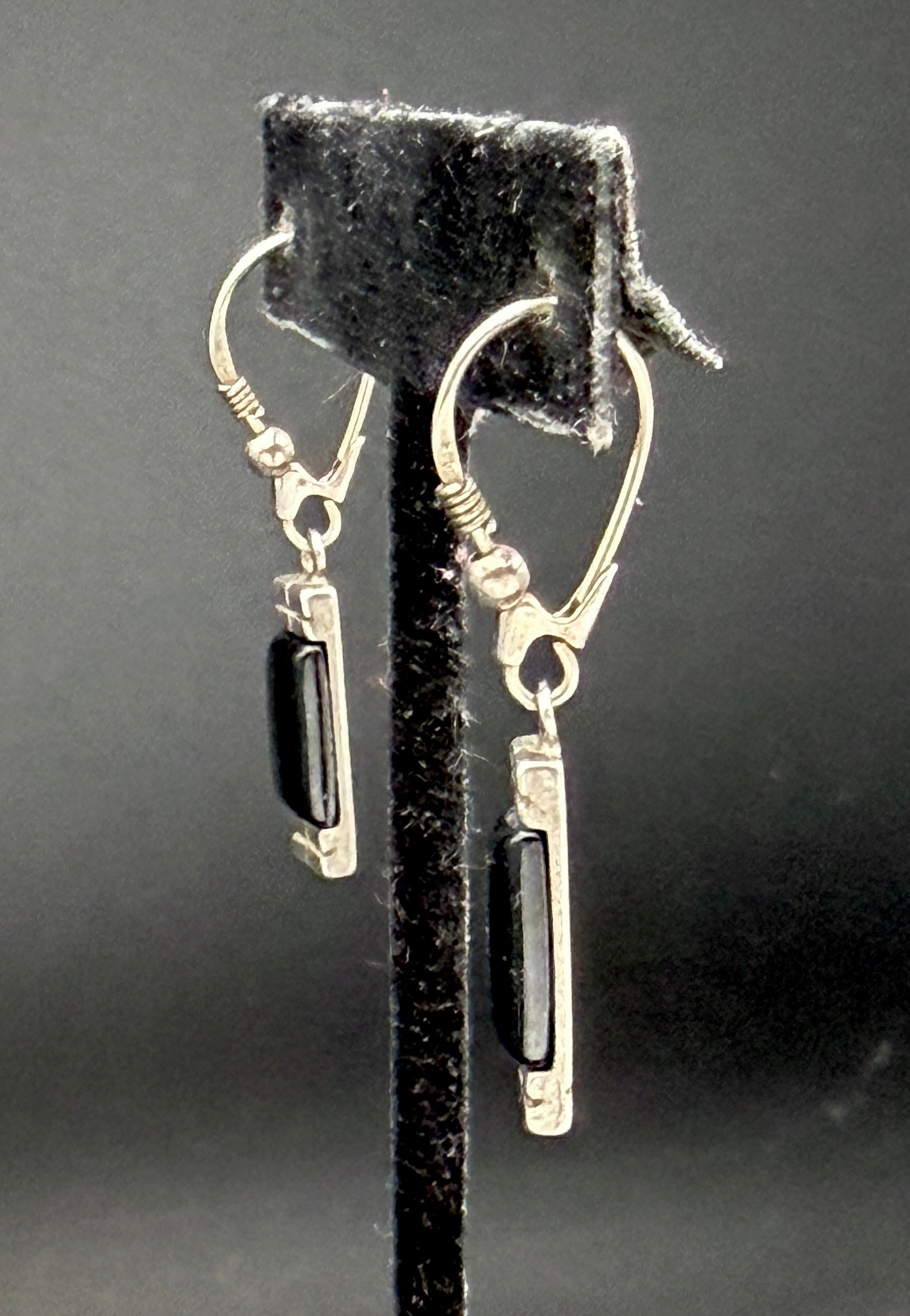 Vintage Sterling Silver Black Onyx Dangle Earrings