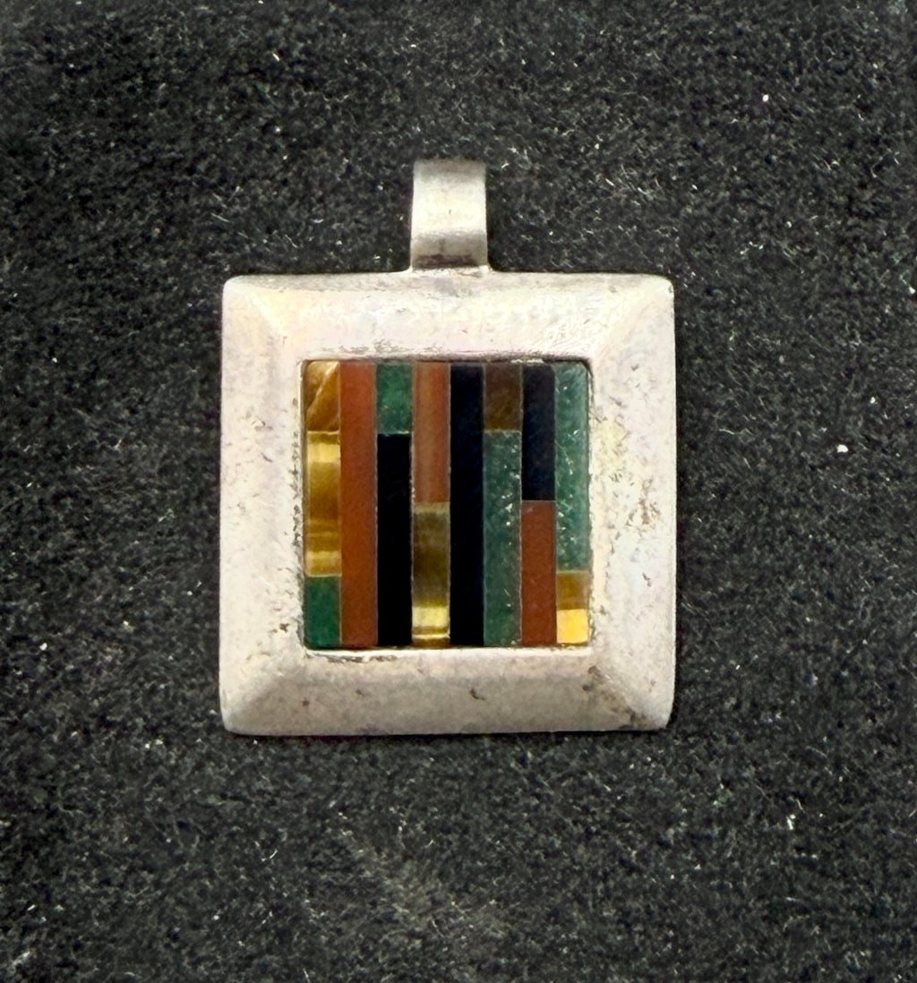 Vintage Sterling Silver Multi-Stone Inlaid Pendant