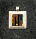 Vintage Sterling Silver Multi-Stone Inlaid Pendant