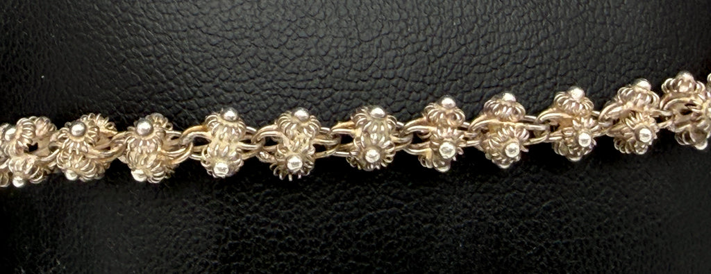 Vintage Handcrafted Sterling Silver Filigree Link Bracelet - 8"