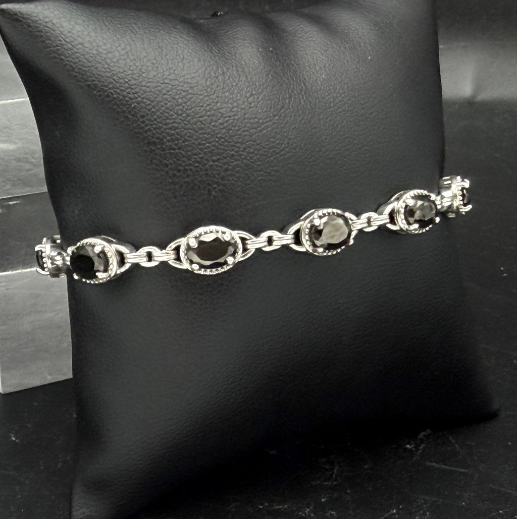 Vintage Black Diamond Sterling Silver Lariat Bracelet