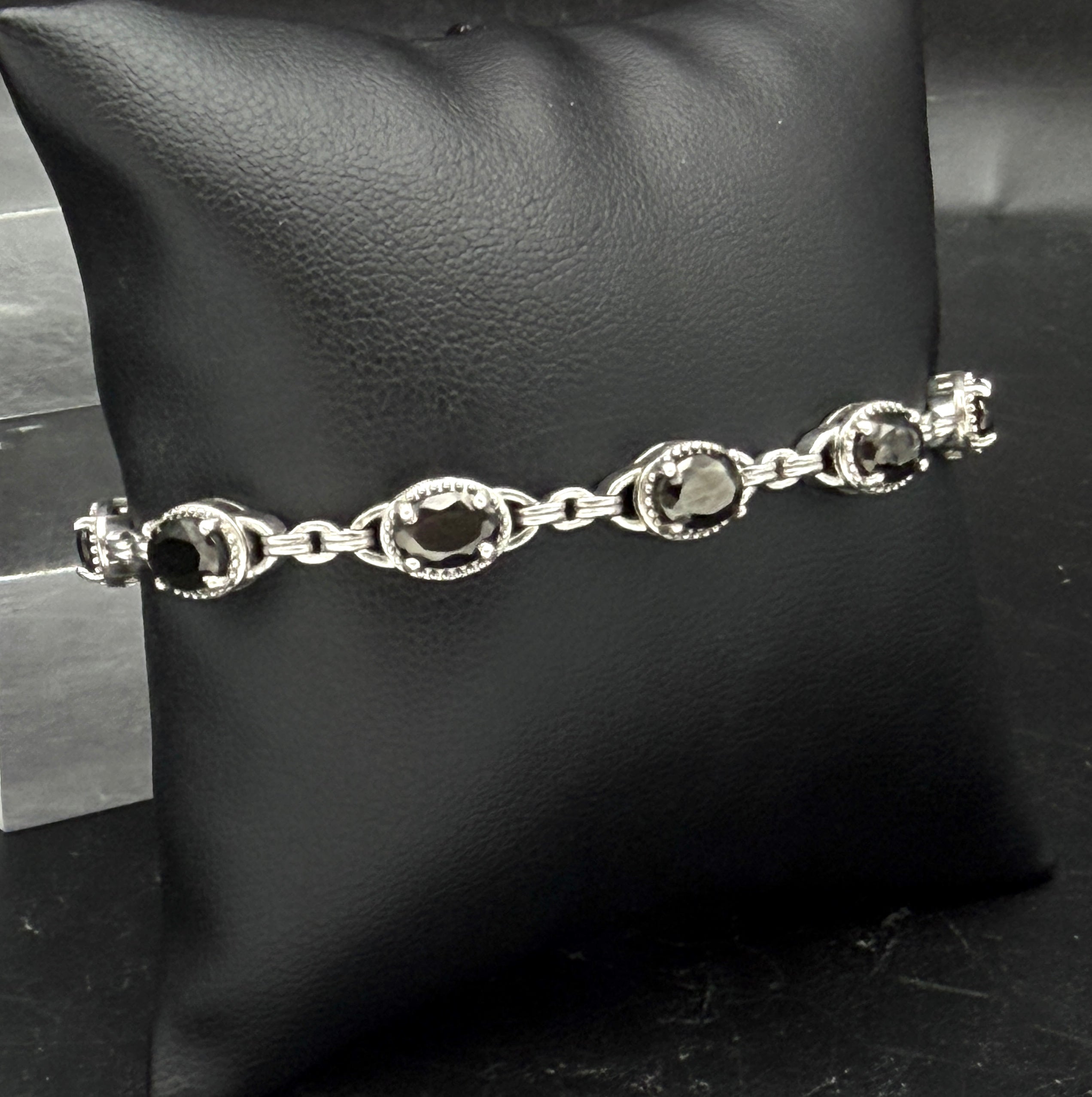 Vintage Black Diamond Sterling Silver Lariat Bracelet