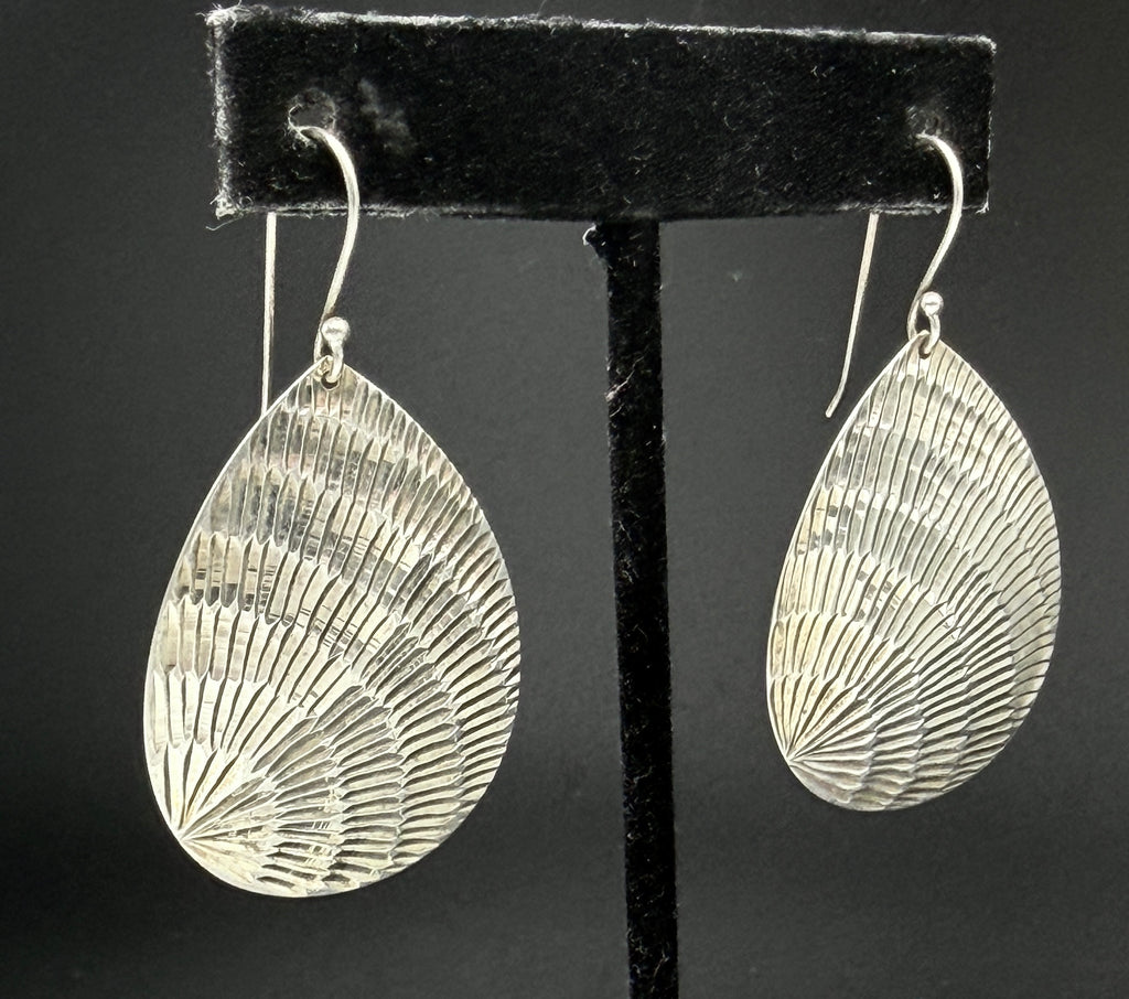 Vintage Sterling Silver Shell Texture Dangle Earrings