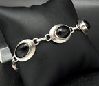 Vintage Handmade Black Onyx and Sterling Silver Links Bracelet - 8"