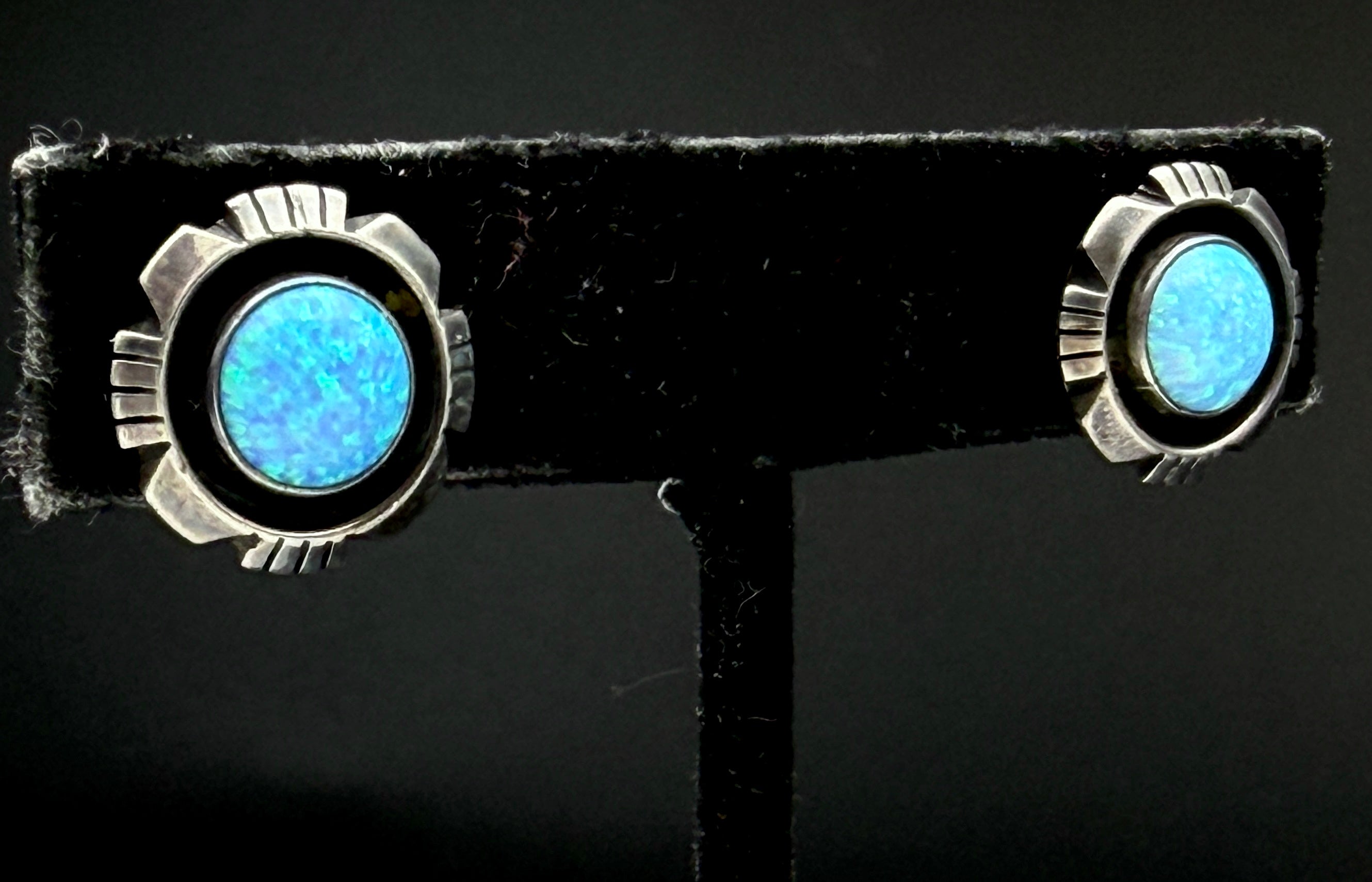 Vintage Handmade Southwestern Style Sterling Silver Opal Earrings