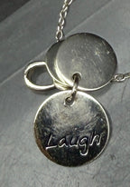 Vintage "Dream, Smile, Laugh" Gold Tone Pendant Sterling Silver Pendant Chain Necklace - 18"