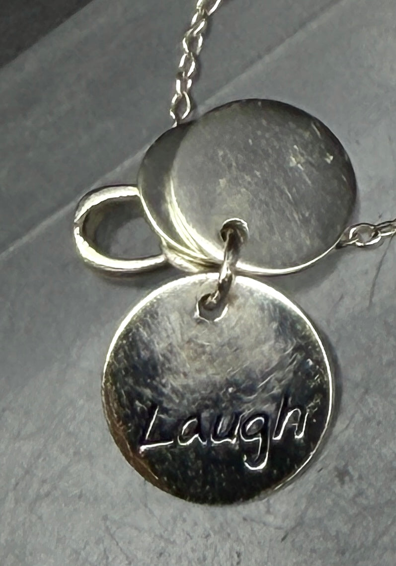 Vintage "Dream, Smile, Laugh" Gold Tone Pendant Sterling Silver Pendant Chain Necklace - 18"