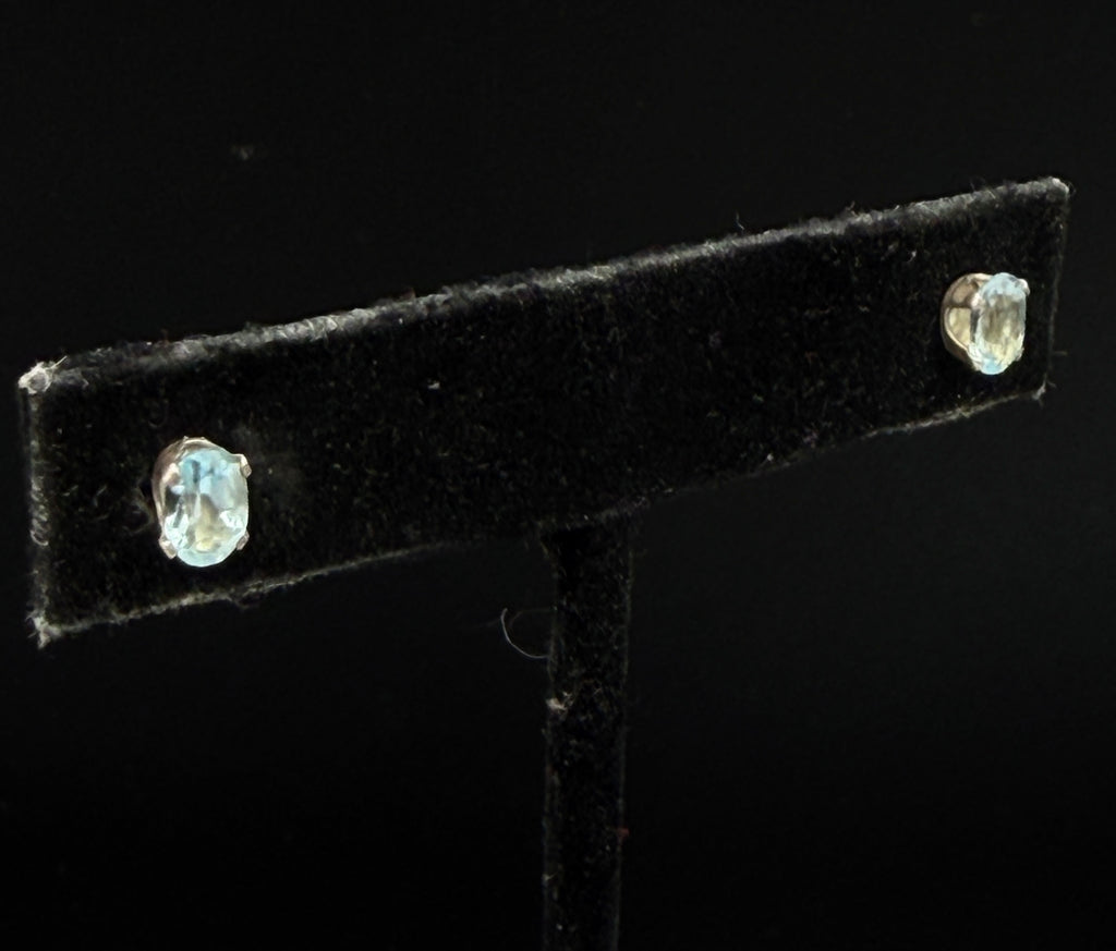 Vintage Blue Topaz Sterling Silver Stud Earrings