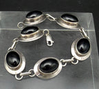 Vintage Handmade Black Onyx and Sterling Silver Links Bracelet - 8"
