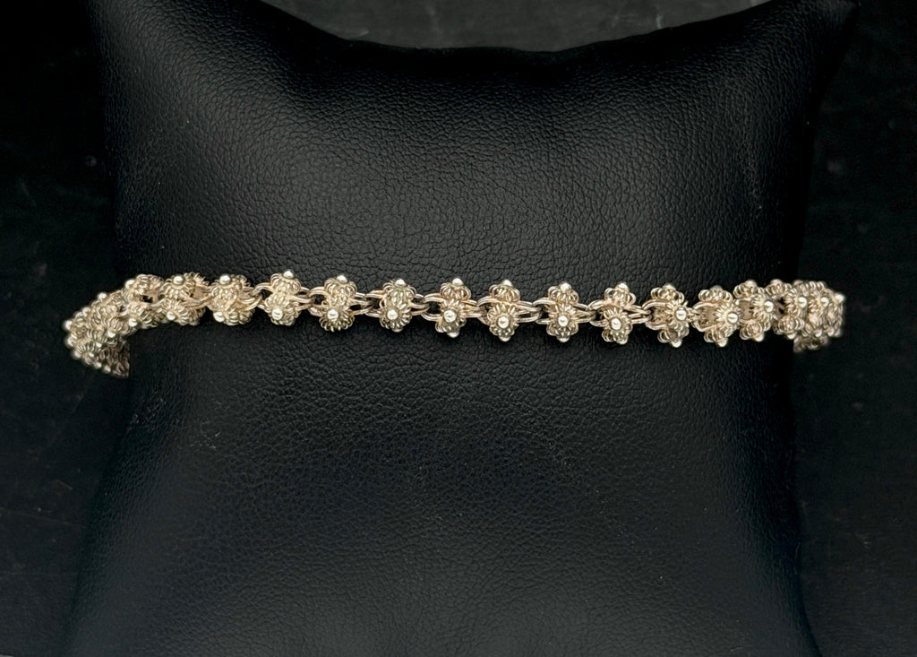 Vintage Handcrafted Sterling Silver Filigree Link Bracelet - 8"