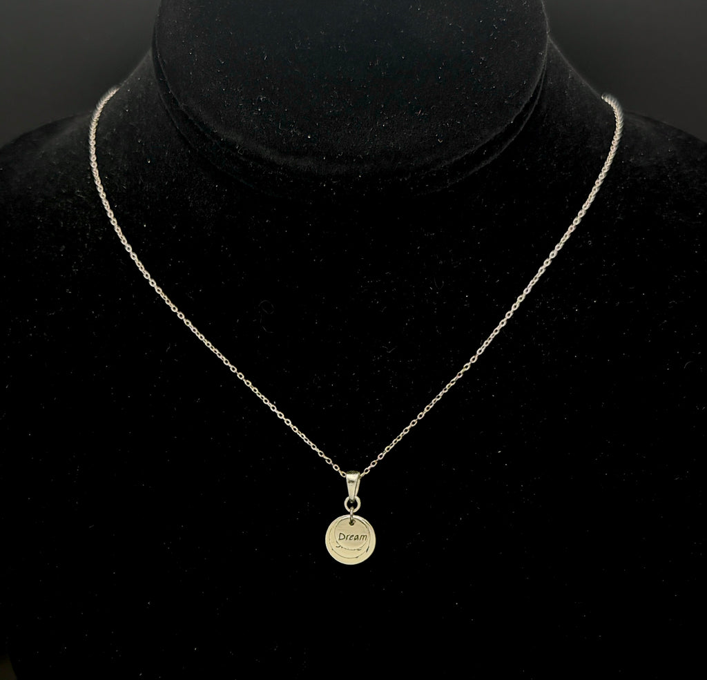Vintage "Dream, Smile, Laugh" Gold Tone Pendant Sterling Silver Pendant Chain Necklace - 18"
