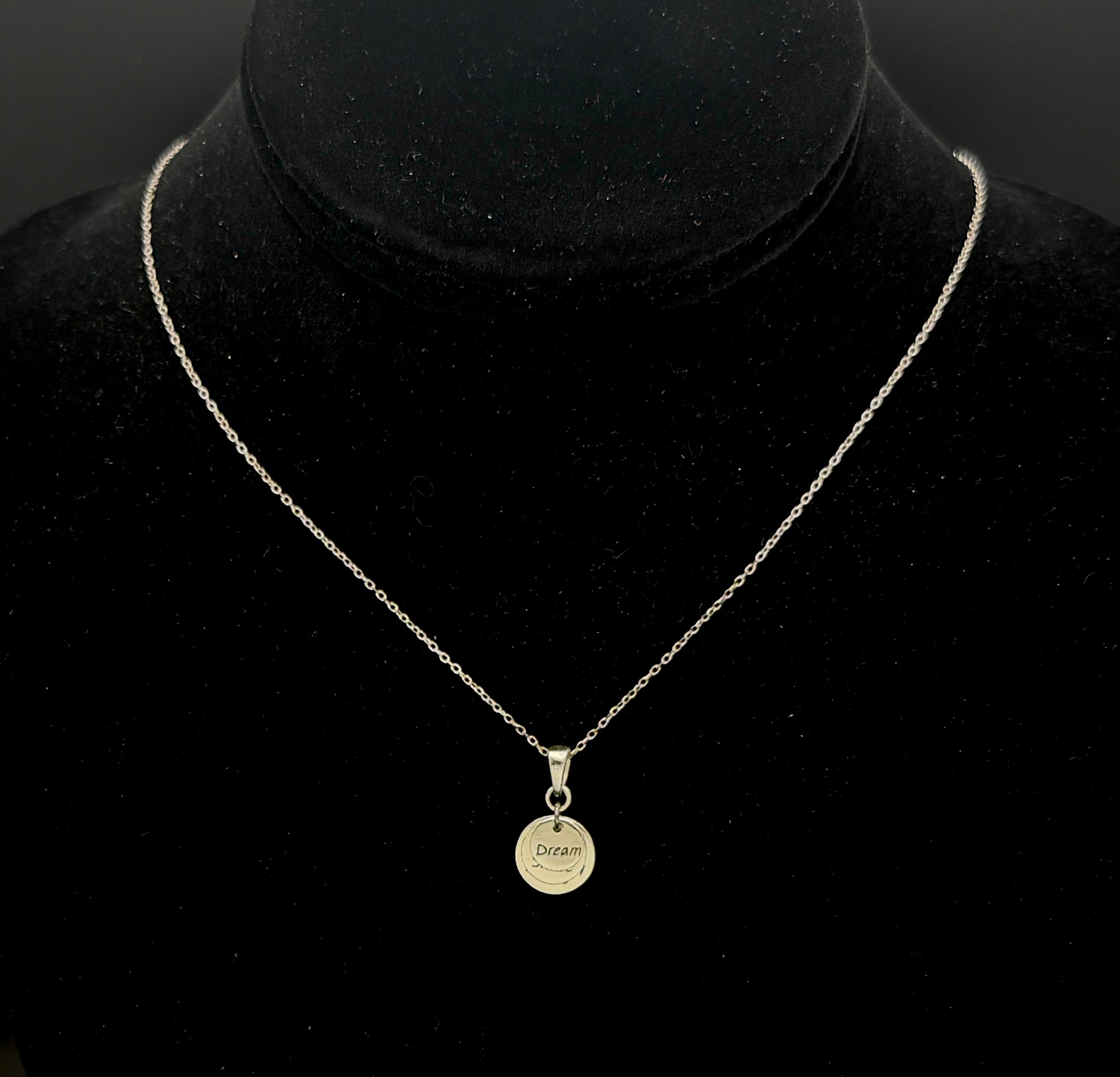 Vintage "Dream, Smile, Laugh" Gold Tone Pendant Sterling Silver Pendant Chain Necklace - 18"