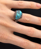 Vintage Turquoise Sterling Silver Wire Wrapped Handmade Ring - Size 7.5