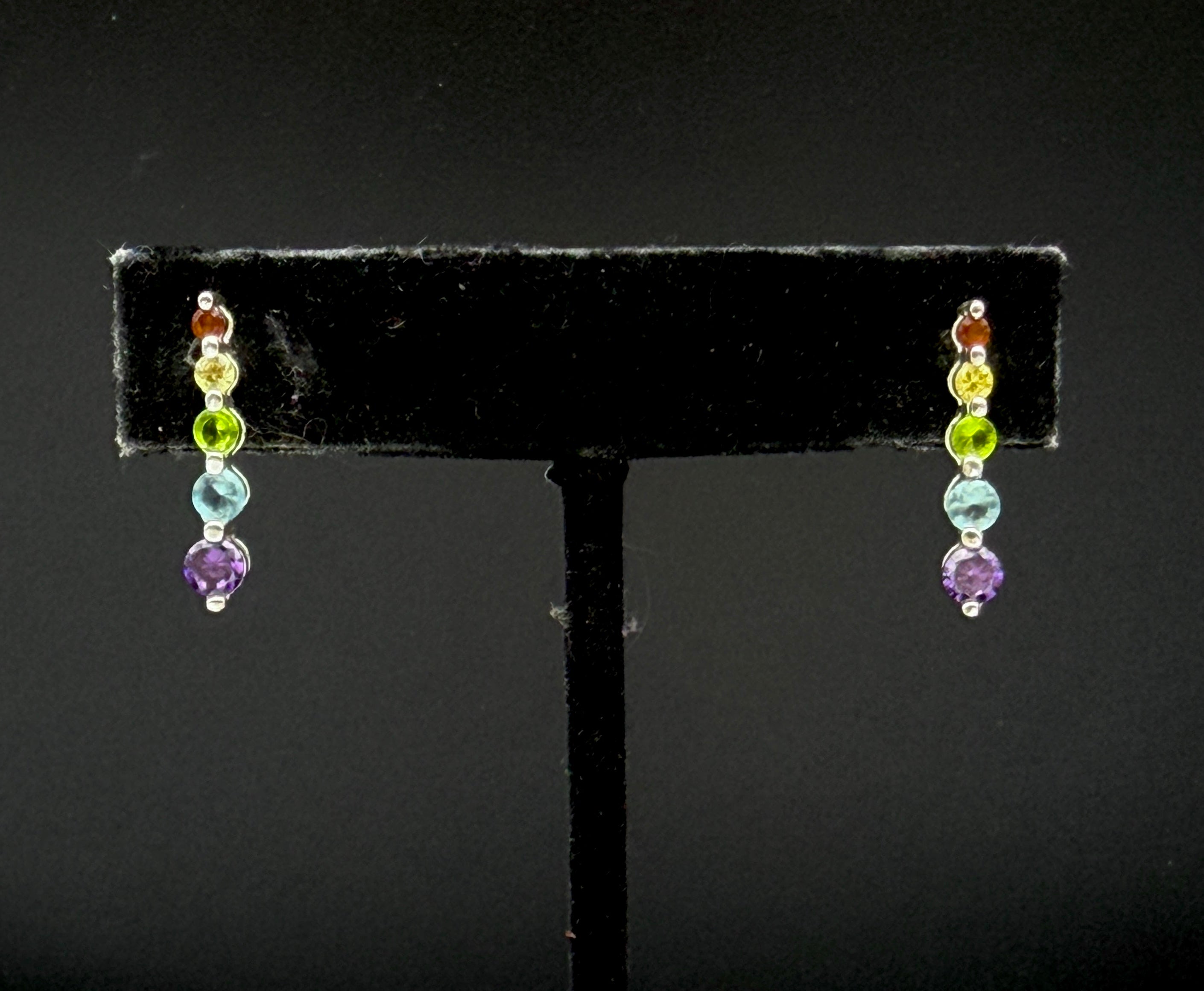 Vintage Multicolor Graduated Crystal Sterling Silver Earrings