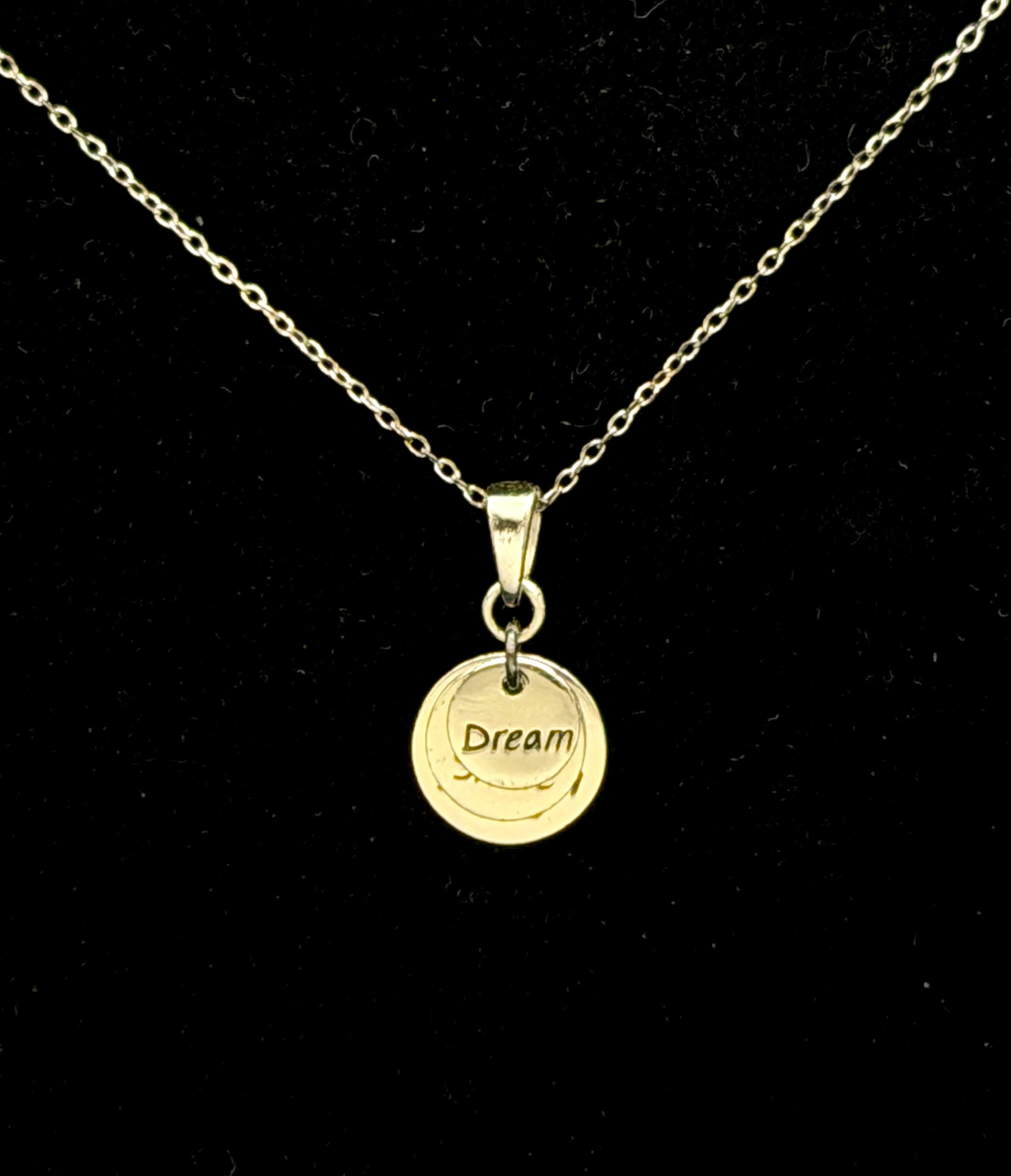 Vintage "Dream, Smile, Laugh" Gold Tone Pendant Sterling Silver Pendant Chain Necklace - 18"
