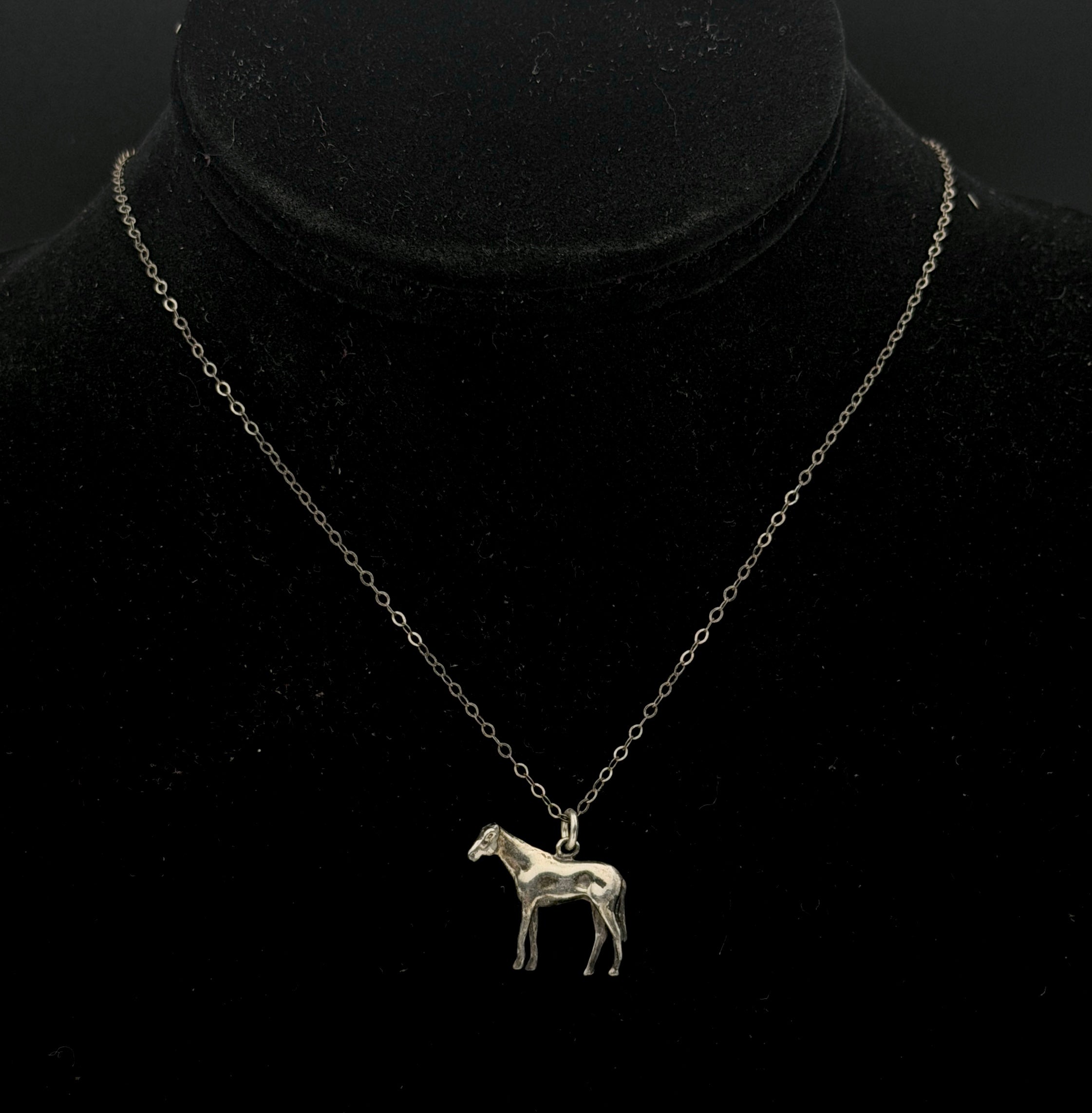 Vintage Sterling Silver Horse Pendant Chain Necklace - 18"