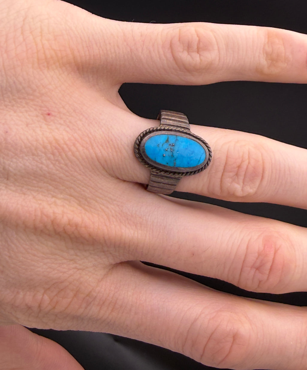 Vintage Turquoise with Pyrite Sterling Silver Ring - Size 9.25