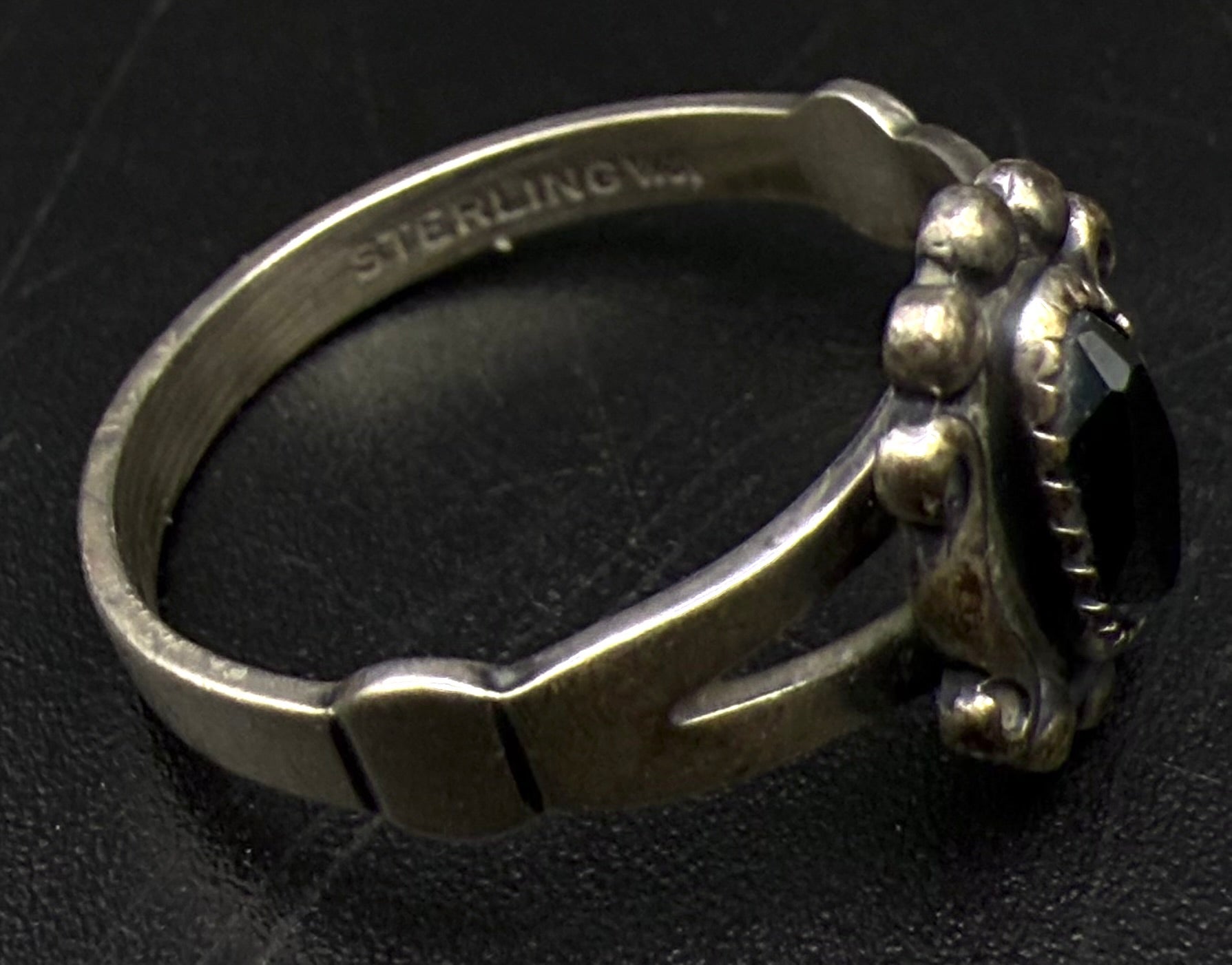 Wheeler Mfg - Vintage Sterling Silver and Hematite Ring - Size 7