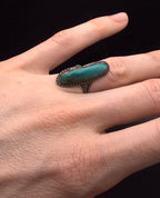 Vintage Handmade Green Turquoise Sterling Silver Ring - Size 8.5