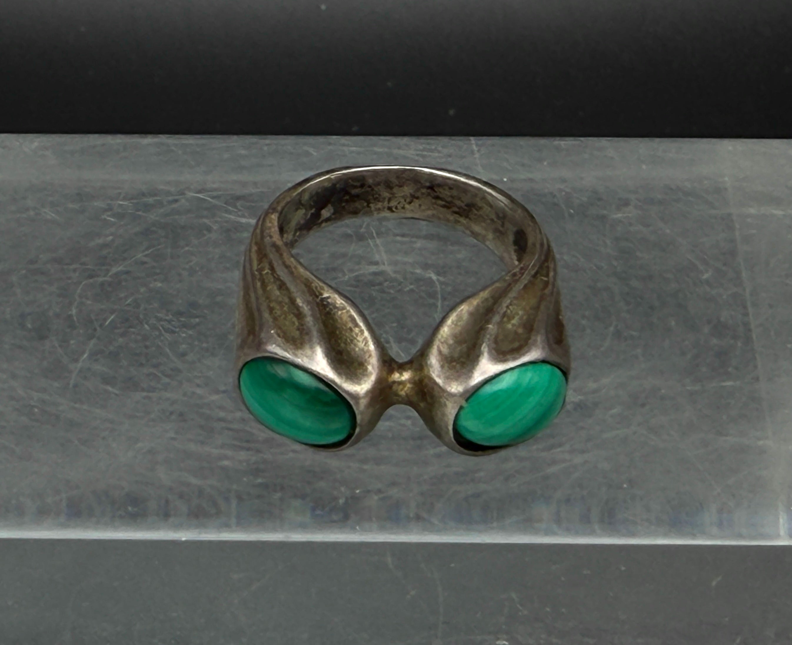 Vintage Organic Sterling Silver Malachite Ring - Size 5.5
