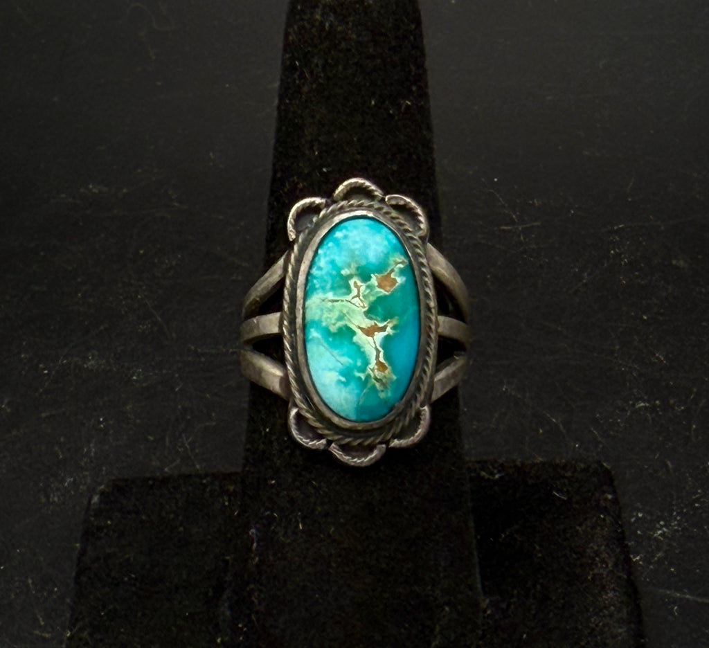 Vintage Handmade Turquoise Sterling Silver Ring - Size 7.25