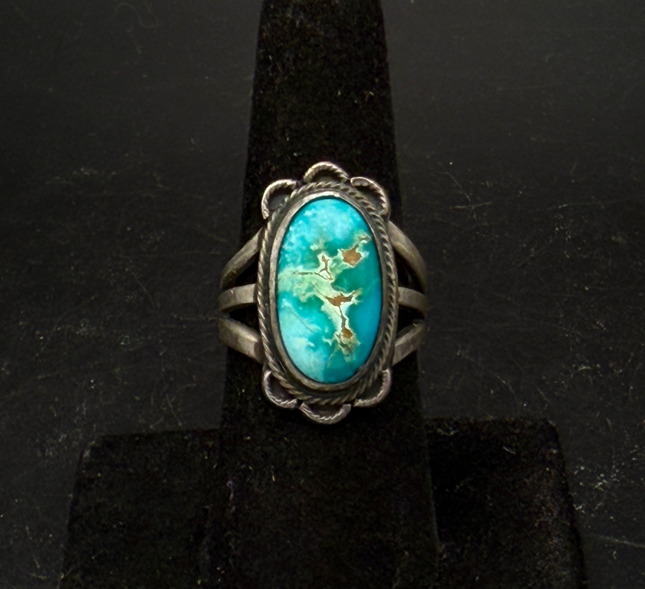 Vintage Handmade Turquoise Sterling Silver Ring - Size 7.25