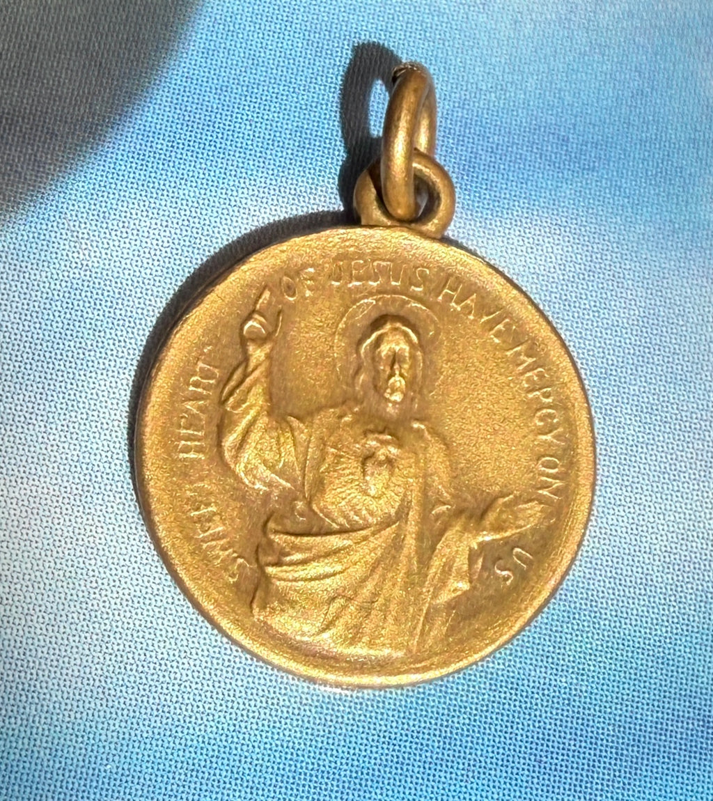 Vintage Sweet Heart of Jesus and Virgin Mary Brass Charm