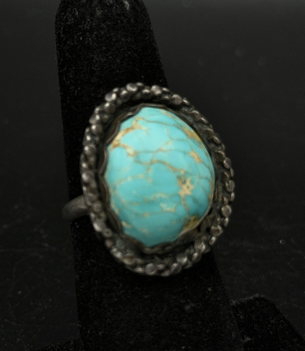 Vintage Handmade Turquoise Sterling Silver Ring - Size 5.5