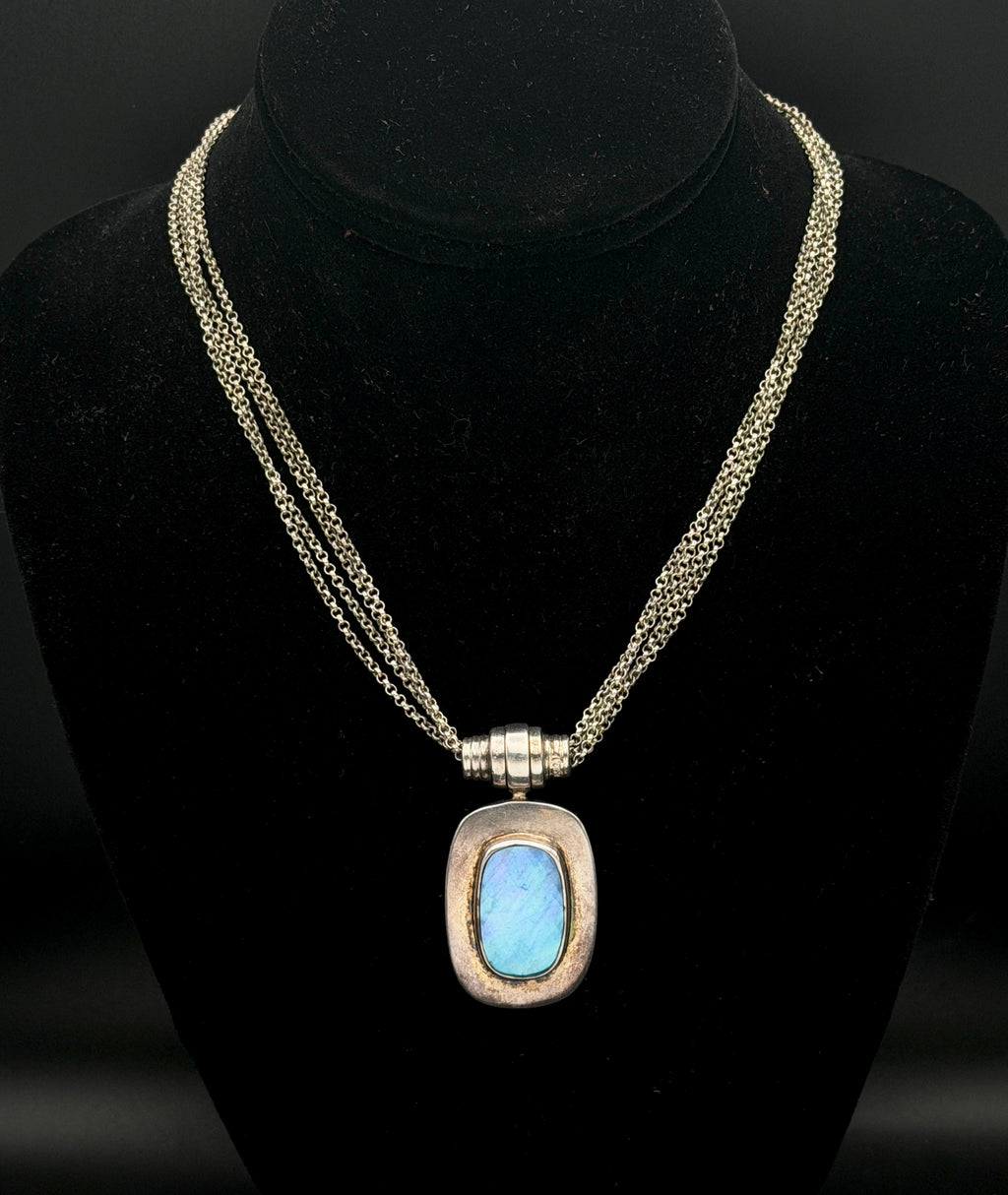 Joseph Esposito - Vintage Multi Chain Abalone Shell Snap On Pendant Sterling Silver Necklace - 17"