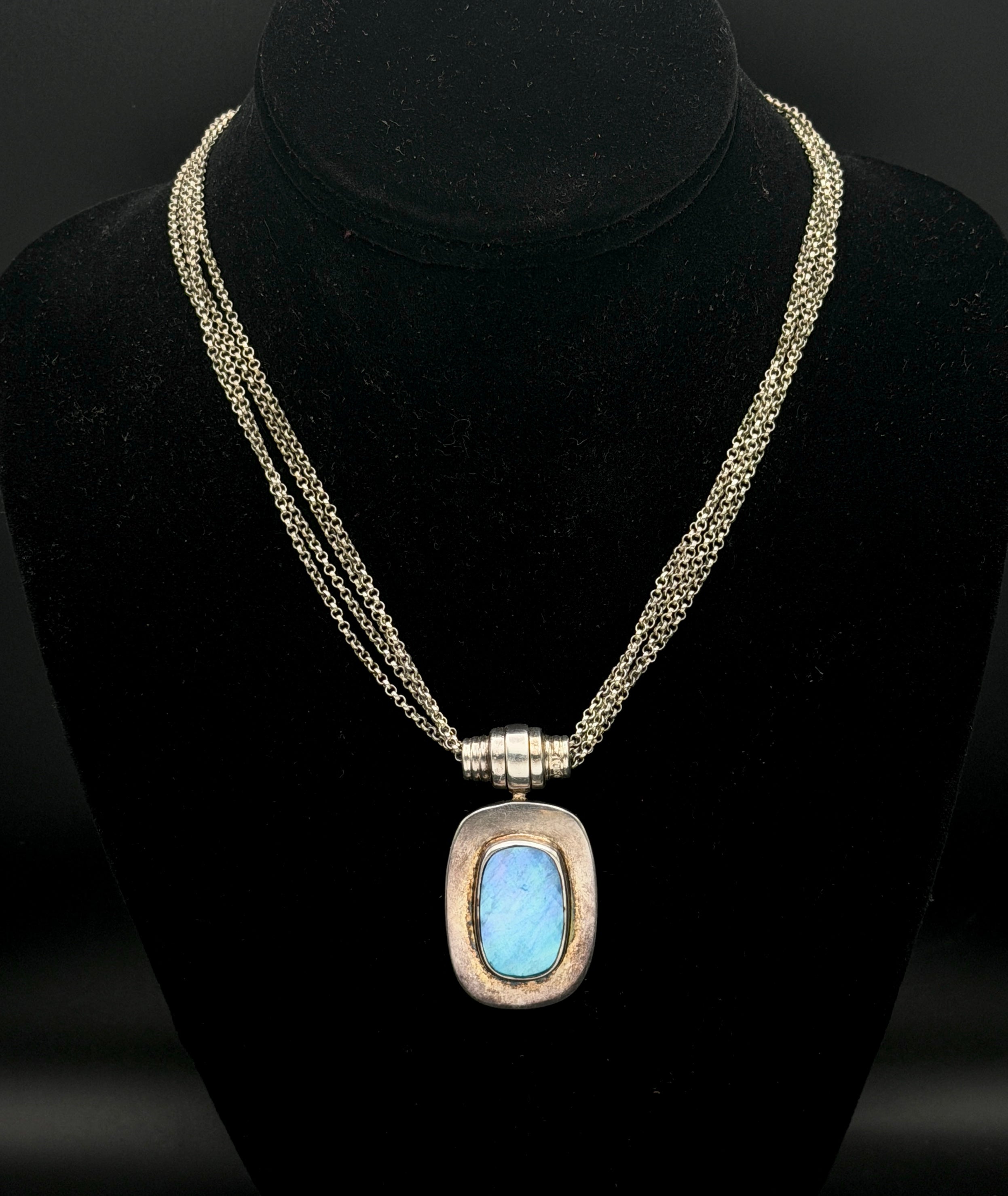 Joseph Esposito - Vintage Multi Chain Abalone Shell Snap On Pendant Sterling Silver Necklace - 17"