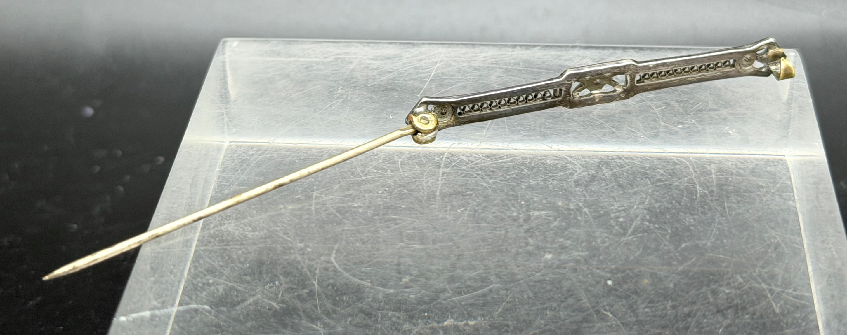 Vintage Sterling Silver with Green Crystals Bar Pin