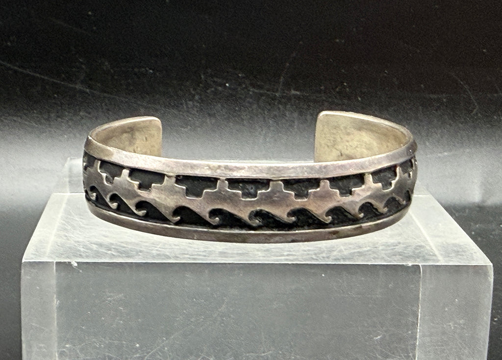 Vintage Handmade Southwestern Style Sterling Silver Overlay Cuff Bracelet