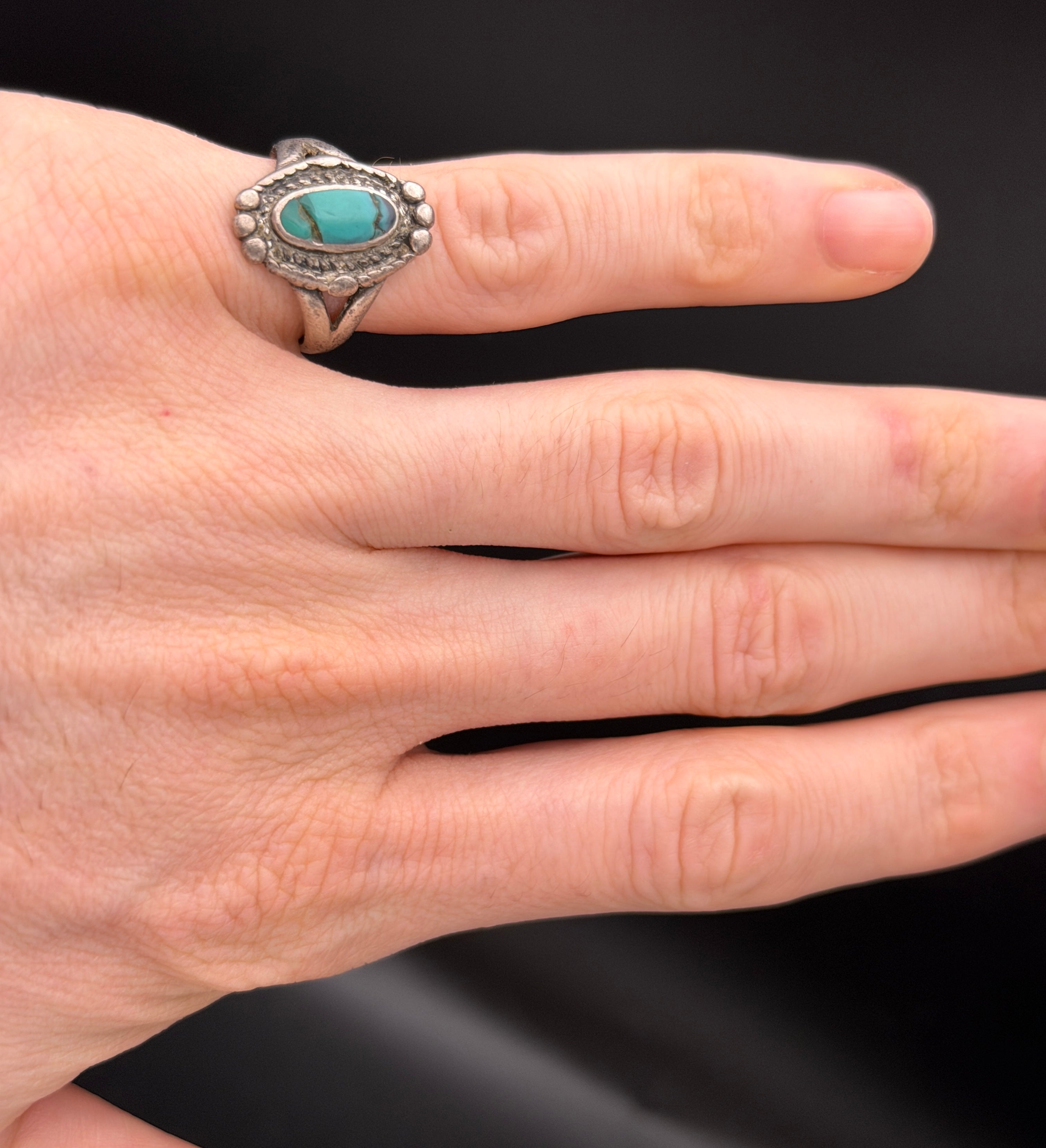 Vintage Handmade Turquoise Sterling Silver Ring - Size 7.5