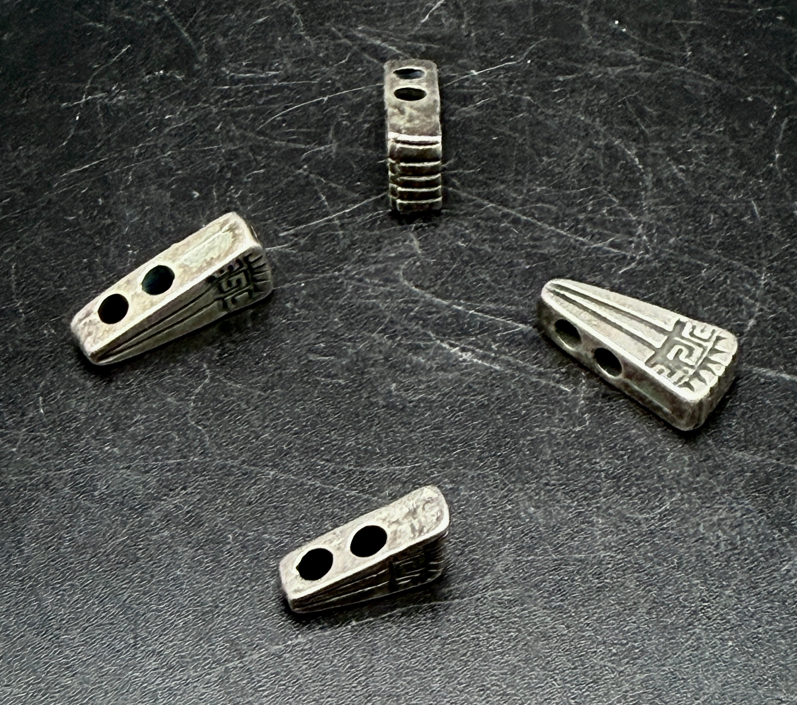 Vintage Mykonos Silver Plated Geometric Triangle Double Hole Slide Beads