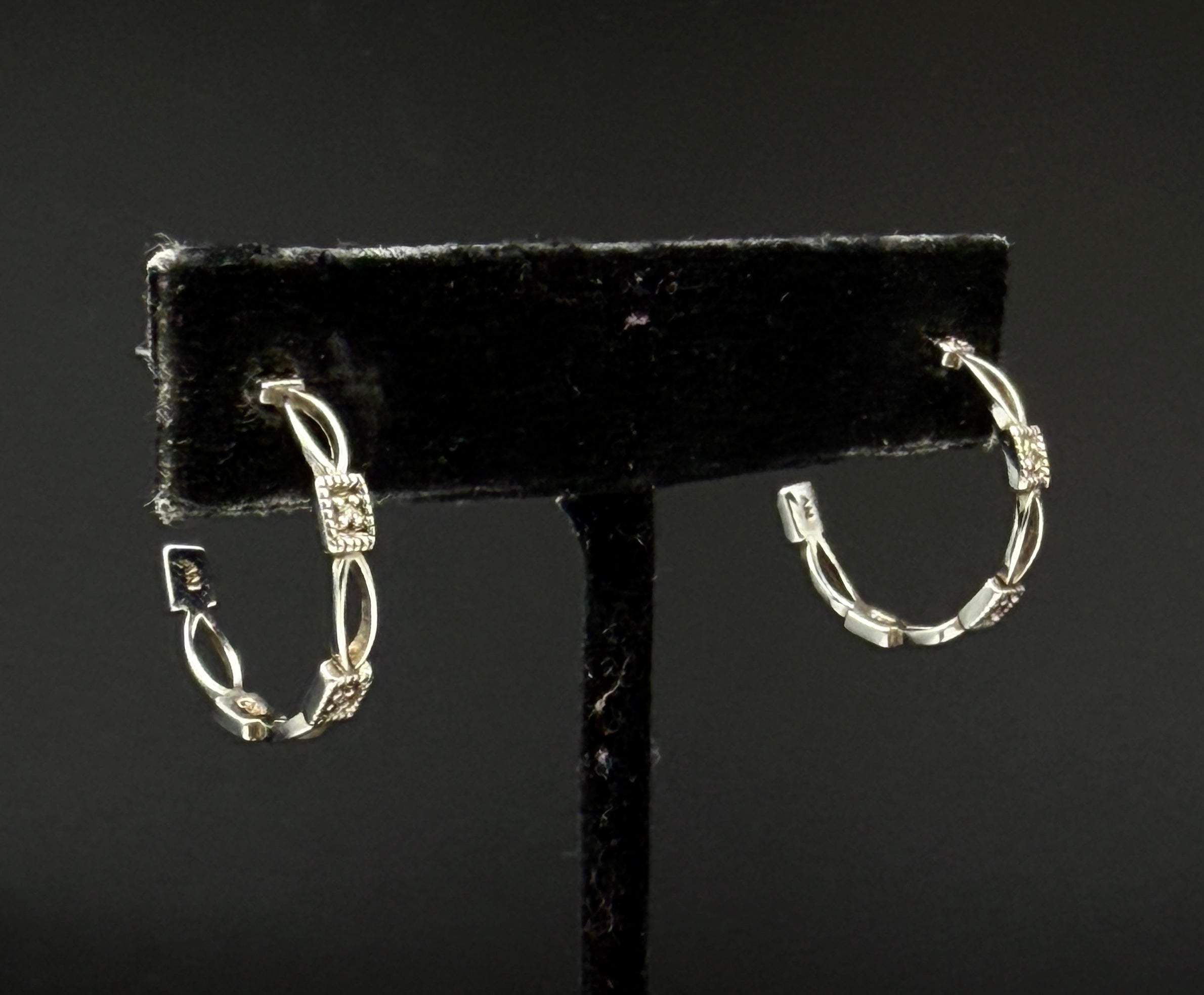 Vintage Sterling Silver and Diamonds Open Hoop Earrings