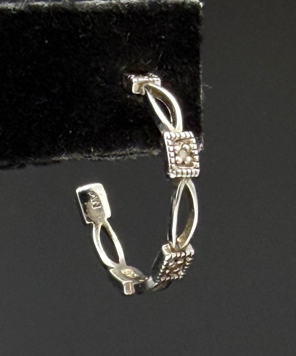 Vintage Sterling Silver and Diamonds Open Hoop Earrings