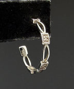 Vintage Sterling Silver and Diamonds Open Hoop Earrings