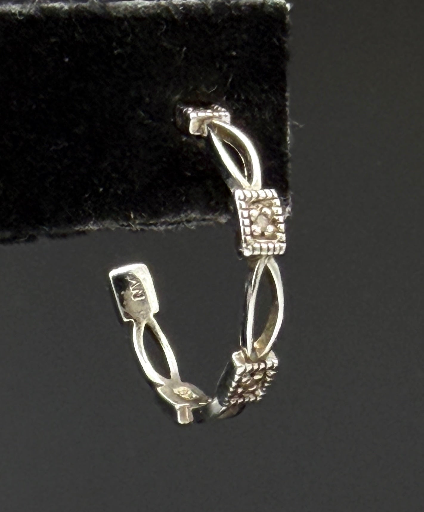 Vintage Sterling Silver and Diamonds Open Hoop Earrings