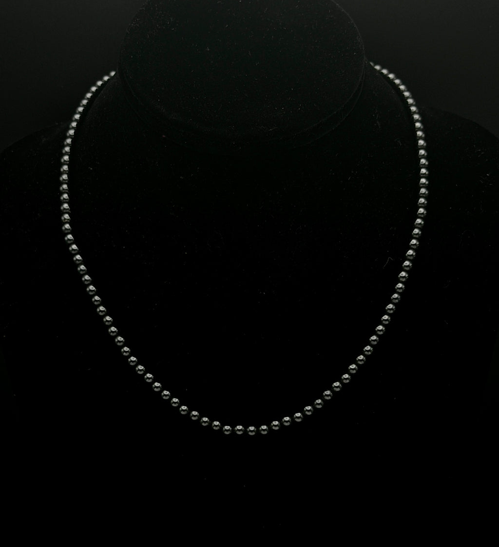 Vintage Hematite Bead Necklace with Sterling Silver Toggle Clasp